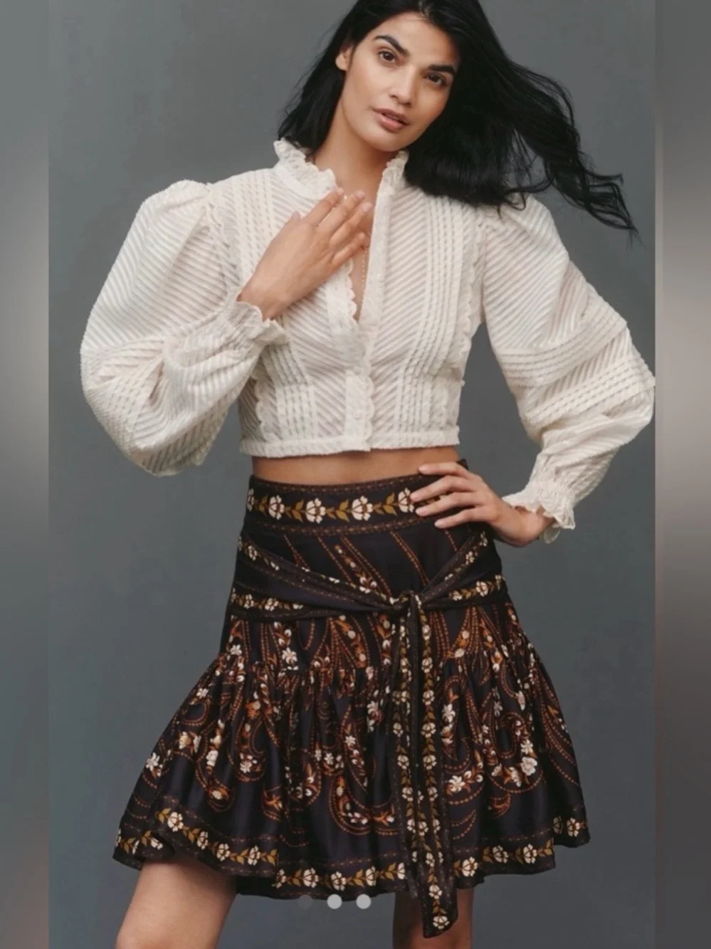FARM Rio Black Garden Belted Viscose Mini Skirt - Picture 5 of 9